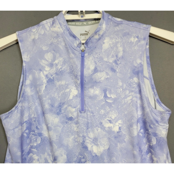 Puma Golf Shirt Womens Large Purple Floral Quarter Zip Mock Neck Sleeveless - Picture 5 of 12